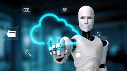 Poster - AI artificial intelligence optimizes cloud infrastructure with virtual assistants and intelligent automation, improving scalability, security, and digital business continuity. Epoch