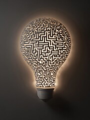 Poster - Maze Design Illuminated Inside Lightbulb Shape Creating a Captivating Glow in a Dim Setting