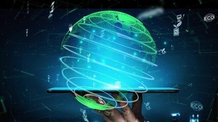 Poster - A visually stunning representation of a digital world, showcasing eco-friendly symbols on a tablet, reflecting innovation, sustainability, and modern technology in harmony. Xenic