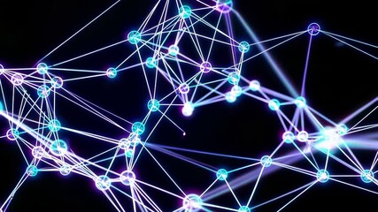 Poster - Abstract network of glowing nodes and connections showcasing moment of data exchange. Dark background enhances brightness of vibrant lines