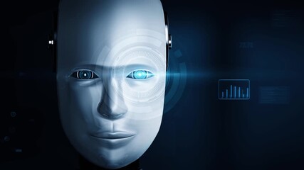 Poster - Future financial technology controll by AI robot huminoid uses machine learning and artificial intelligence to analyze business data and give advice on investment and trading decision . 3D rendering .