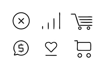 Poster - Six simple outline icons for e-commerce and communication on white background graphic
