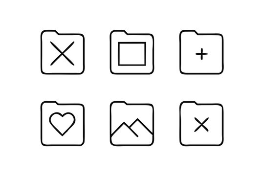 Six Folder Icons with Various Symbols Including Heart and Mountains graphic