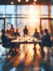 Poster - Blur office meeting blurred background with business people working group in boardroom discussion, executive seminar or professional training in enterprise