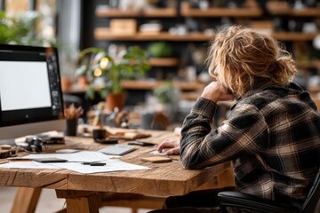 Poster - Person Working at Desk in a Cozy and Natural Home Office Space