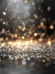 Wall Mural - abstract bokeh silver light glitter on black background. silver glitter lights on black background. 