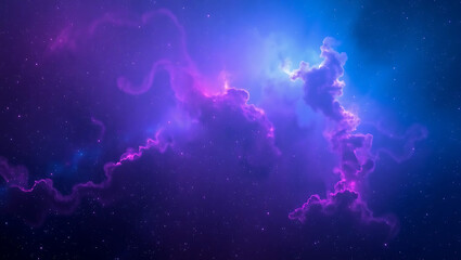 a vibrant nebula with purple and blue hues scattered with stars in the dark expanse of outer space
