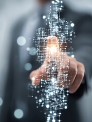 Poster - Businessman touching structure of business technology on data network to adapt implement new policies and technology to support it effectively. Enhance customer experience and stay competitive