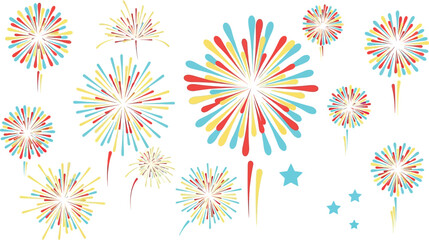 Wall Mural - festive collection of colorful firework bursts and stars for celebrations