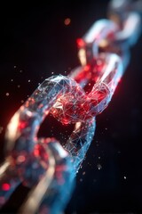 Poster - Futuristic low-poly chain with glowing red and blue highlights in a digital style