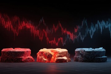 Poster - Abstract visualization of three platforms with market trends in background