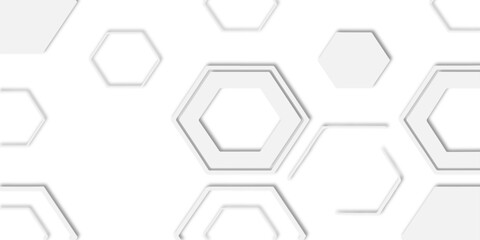 Poster -  white hexagons with varying patterns on a plain creating an abstract and minimalist composition  white background.