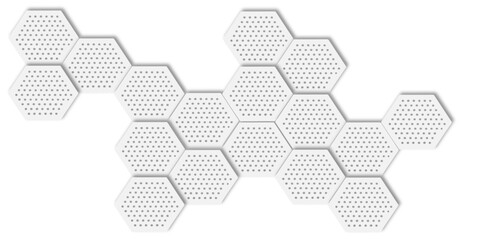 Poster -  modern and minimalist in style Arrangement of white hexagonal tiles with small holes white background.
