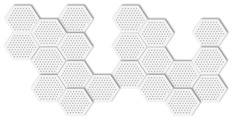 Poster -  modern and minimalist in style Arrangement of white hexagonal tiles with small holes white background.