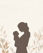 © Rodica - Silhouette of mother and child with floral background in neutral tones. Postpartum depression and maternal mental health. World Breastfeeding Week, maternity leave