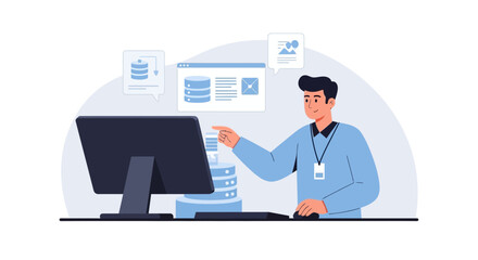 Dedicated Programmer Designing Database Structure on Computer Screen Illustration