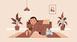 © Fatah - Adorable baby playing with a ball in a cozy living room illustration scene