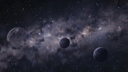 Wall Mural - A digital artwork of a deep space view with multiple celestial bodies and stars.