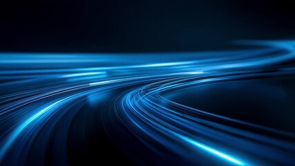 Poster - Light trails turning on a dark road