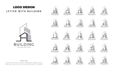 Poster - Set of letter A-Z monogram building logo design for real estate, architecture and construction company. Bundel logo initial