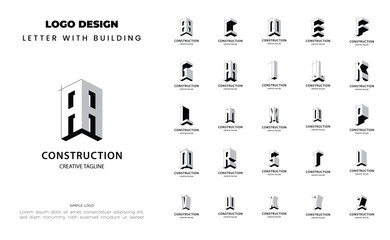 Poster - Set of letter A-Z monogram building logo design for real estate, architecture and construction company. Bundel logo initial