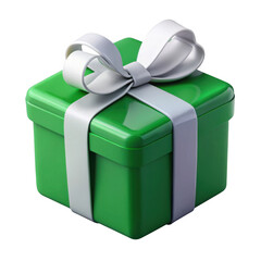 Poster - 3d green gift box with white ribbon isolated on transparent background