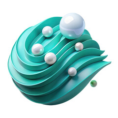 Poster - Abstract turquoise waves with white spheres modern background design and art wallpaper image render