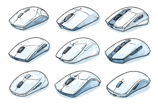 Collection of computer mice of different shapes set isolated