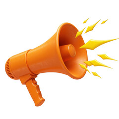 Poster - 3d orange megaphone with sound waves isolated on transparent background