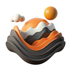 Poster - Abstract landscape illustration with sun clouds and layered terrain art design concept render d