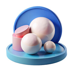 Poster - Abstract pastel geometric shapes background rendering balls cylinders blue pink design illustration 3d art