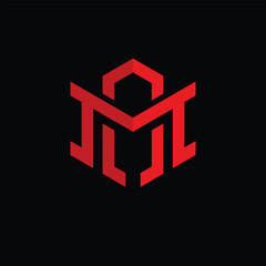 Poster - The image shows a geometric monogram design of letters AM in red color in simple flat style that looks clean and modern on a black background