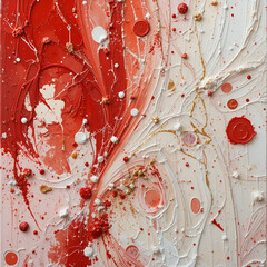 Poster - Expressive Textured Red and White Paint Abstract Artwork Design Element
