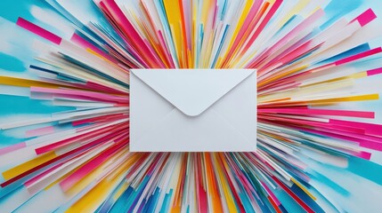 Poster - Colorful Burst of Papers with a White Envelope