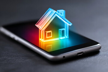 Poster - Clear Representation of a House Model Displayed on a Smartphone Screen Showcasing Modern Technology and Innovation
