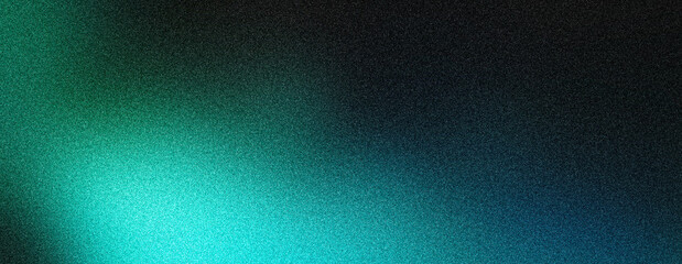 Wall Mural - Noise texture grainy gradient dark background, blue green black wide banner backdrop, copy space