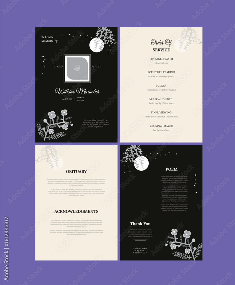 Funeral Program Layout Stock Vector | Adobe Stock