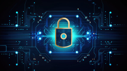 Futuristic AI Cybersecurity Concept with Hologram Shield and Digital Protection