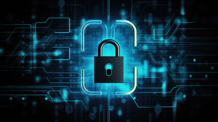 Futuristic AI Cybersecurity Concept with Hologram Shield and Digital Protection