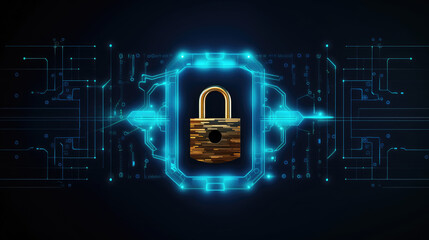 Futuristic AI Cybersecurity Concept with Hologram Shield and Digital Protection