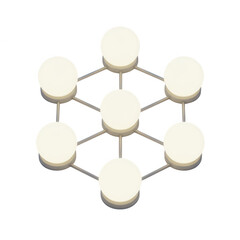 Abstract geometric network structure with seven illuminated spheres isolated on transparent background