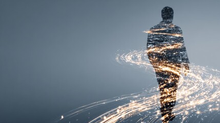 Poster - Transparent Silhouette Filled With Light Trails Symbolizing Inspiration in a Clean Layout