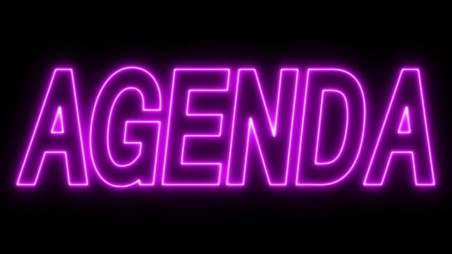 Animated glowing flickering neon inscription agenda. neon agenda text animation