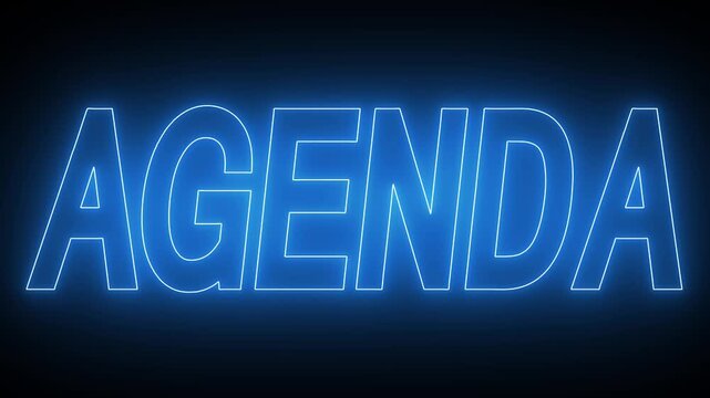 Animated glowing flickering neon inscription agenda. neon agenda text animation