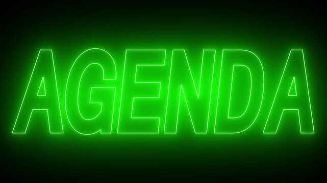 Animated glowing flickering neon inscription agenda. neon agenda text animation