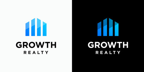 Poster - House shape growth graphic vector logo design with modern, simple, clean and abstract style. Icons for business, finance, real estate, and personal branding.