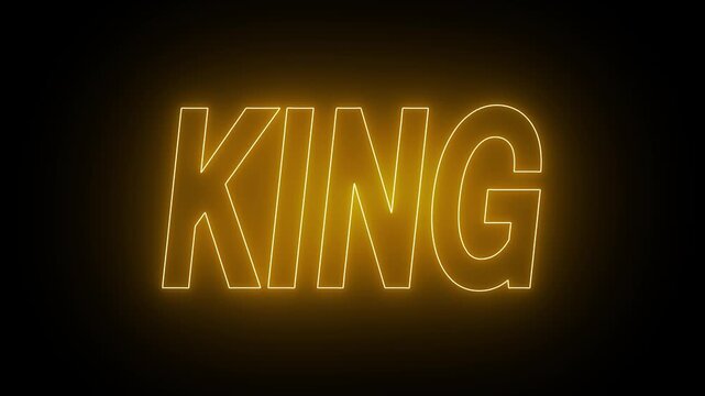 Flickering neon king sign animated on black background. neon king text animation