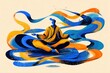 © Evhen Pylypchuk - A woman wearing a vibrant blue and orange dress sits gracefully on a wave patterned seat, exuding a sense of relaxation and tranquility.
