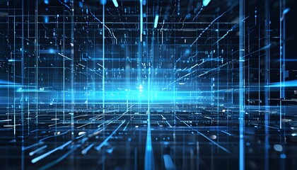 Poster - Dynamic digital network visualization virtual space abstract artwork high-tech environment futuristic concept
