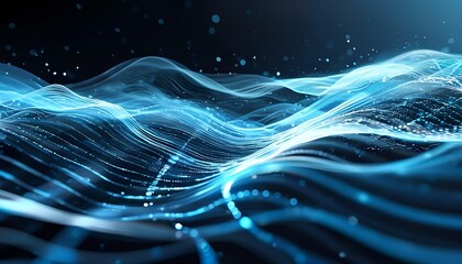Poster - Dynamic blue wave patterns abstract concept digital environment futuristic viewpoint visual art